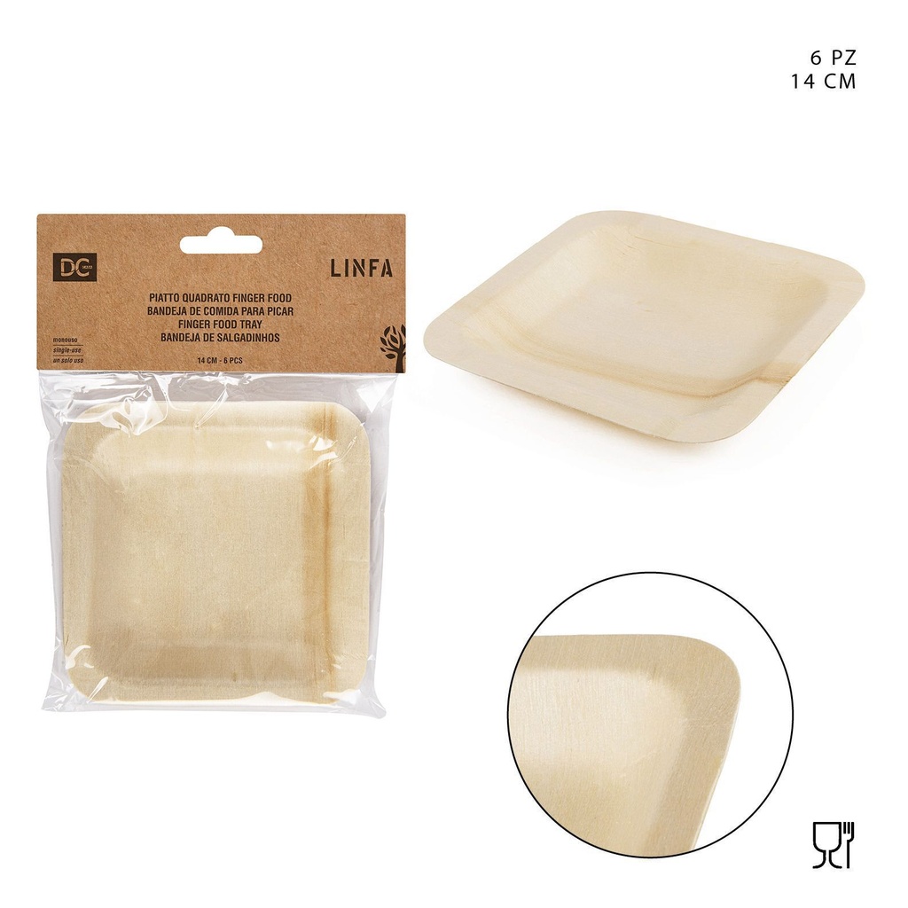 Bandeja de madera desechable para aperitivos 14CM 6pcs - Cocina Plato desechable