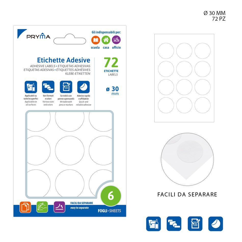 Etiqueta adhesiva redonda blanca 3 cm 12 pcs - Papelería y etiquetas