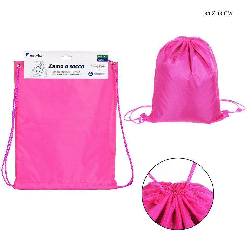 Bolsa con cordón rosa 34x43cm para material escolar y deporte