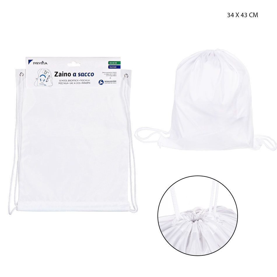 Bolsa con cordón blanco 34x43cm para gimnasio y deporte
