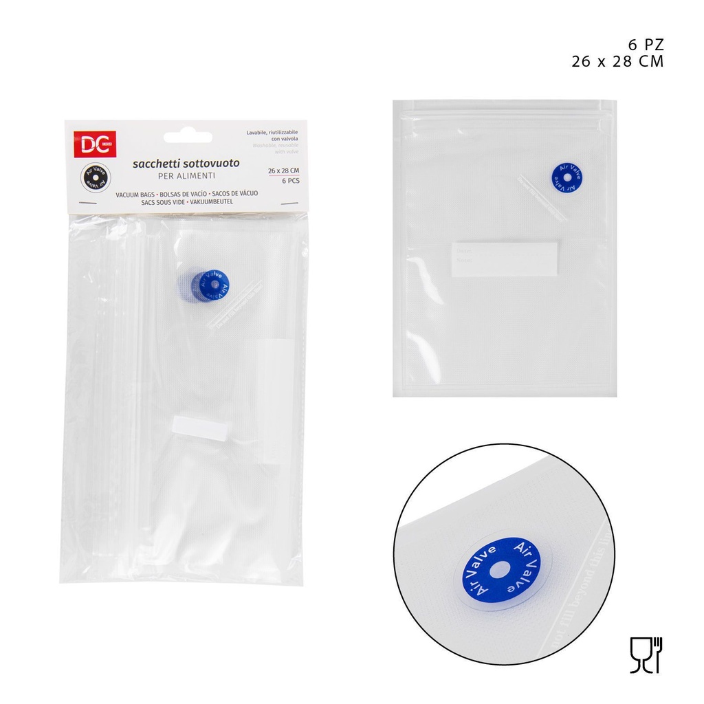 Bolsa de vacío reutilizable 26x28 cm 6 uds - Utensilios de cocina