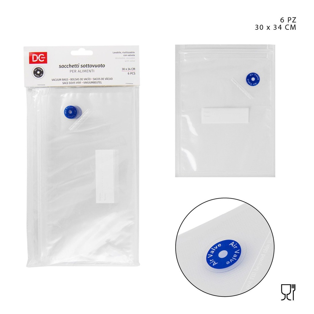 Bolsas reutilizables al vacío 30x34cm 6pz - Accesorios de cocina