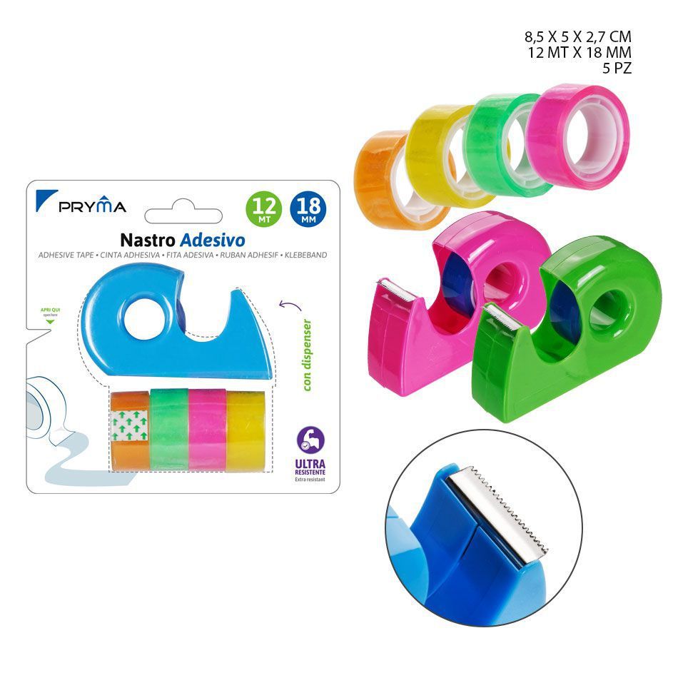 Cinta adhesiva con dispensador 8.5X5X2.7cm 5pzs - Material de oficina