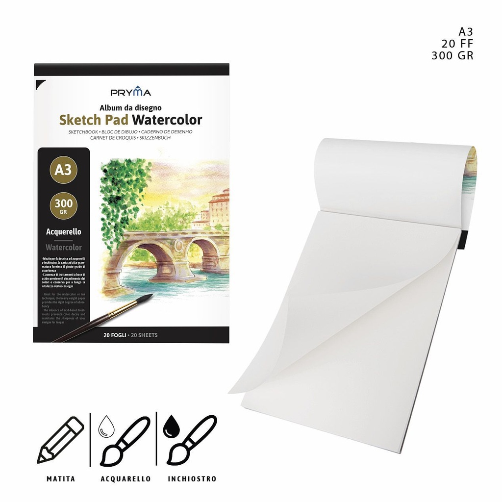 Cuaderno para acuarela A3, 20 páginas, 300g - Artículos de arte