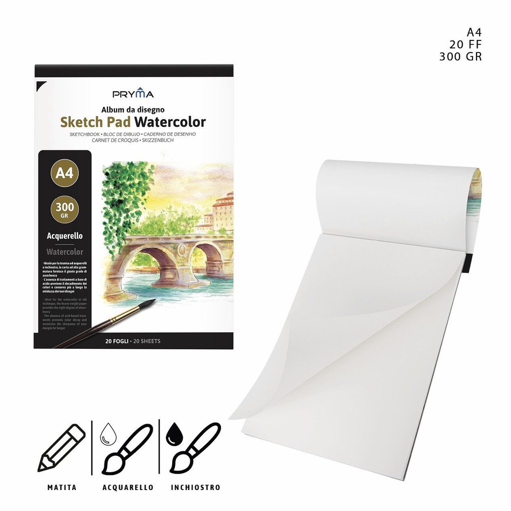 Cuaderno para acuarela A4 20 páginas 300g - Material de arte 