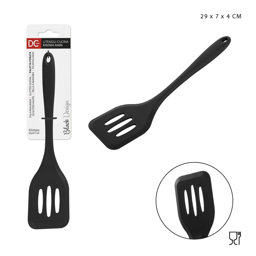 Espátula perforada de silicona negra 29x7x4 cm - Accesorios de cocina