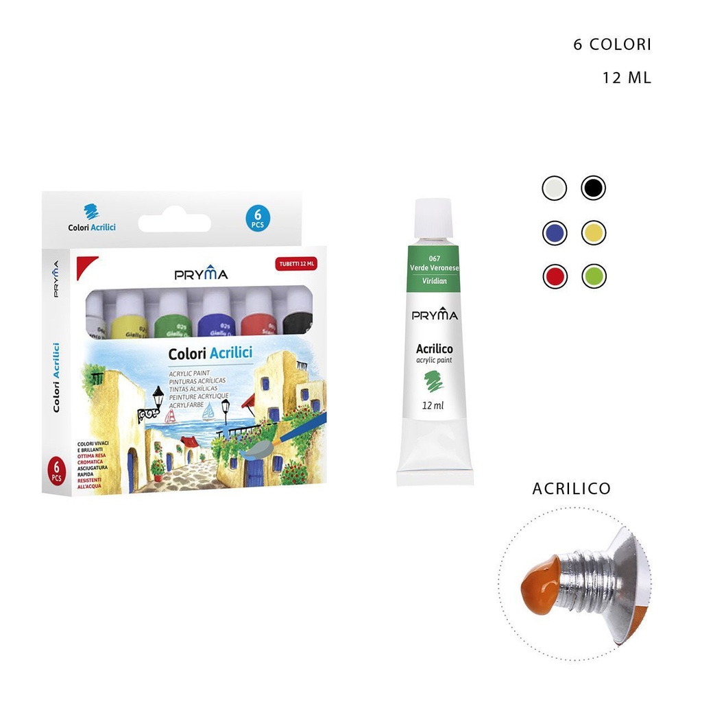 Pintura acrílica 12ml 6pz - Material artístico
