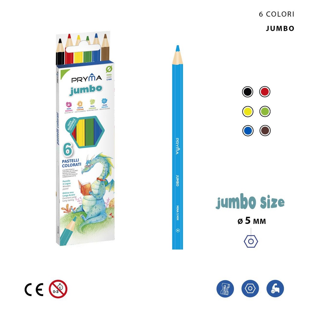 Lápices de colores jumbo 6 piezas - Materiales de arte