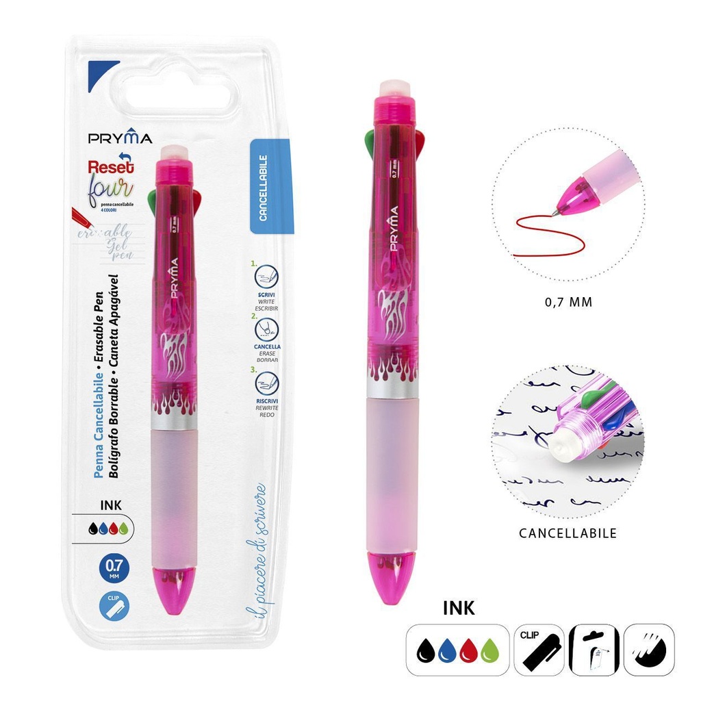 Bolígrafo borrable 4 colores 0.7 mm rojo - Útiles de escritura