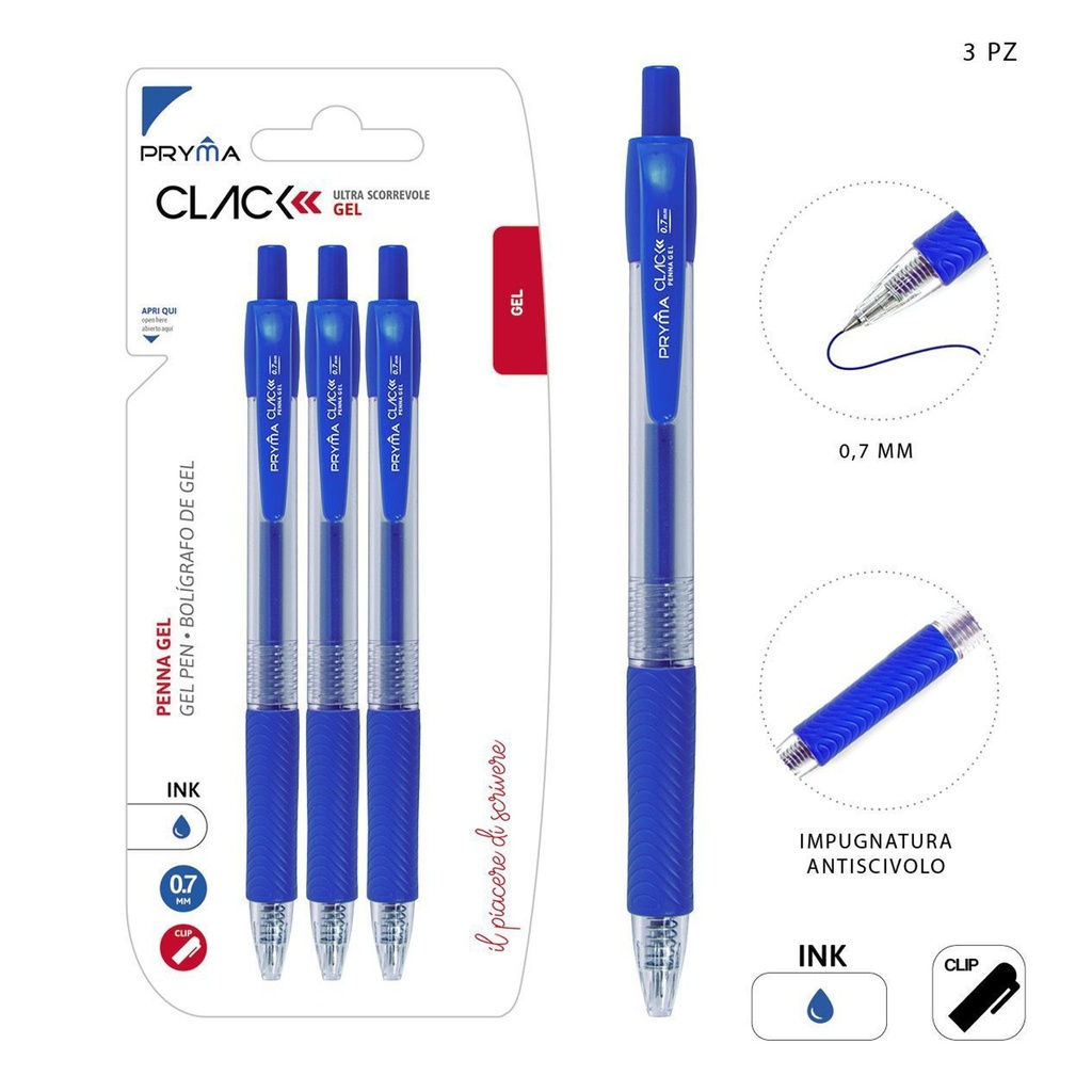 Bolígrafo de clic 0.7mm azul 3pz para escritura