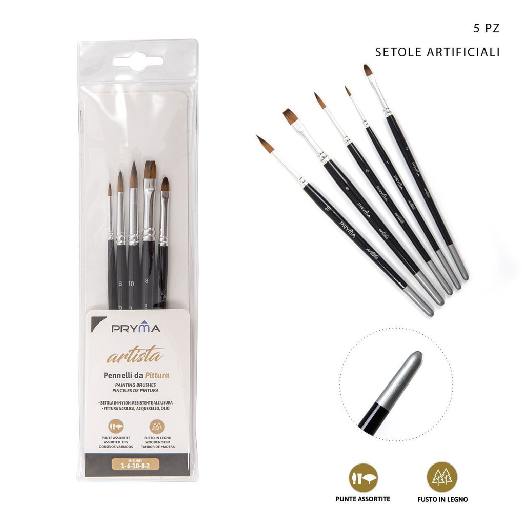 Set de pinceles profesionales 5 piezas N.1-6-10-8-2 - Artículos de arte
