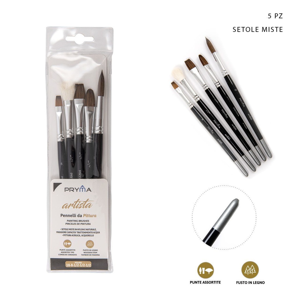 Set de pinceles Artista 5 piezas N.18-8-1/2-1/2-1/2 - Materiales de arte