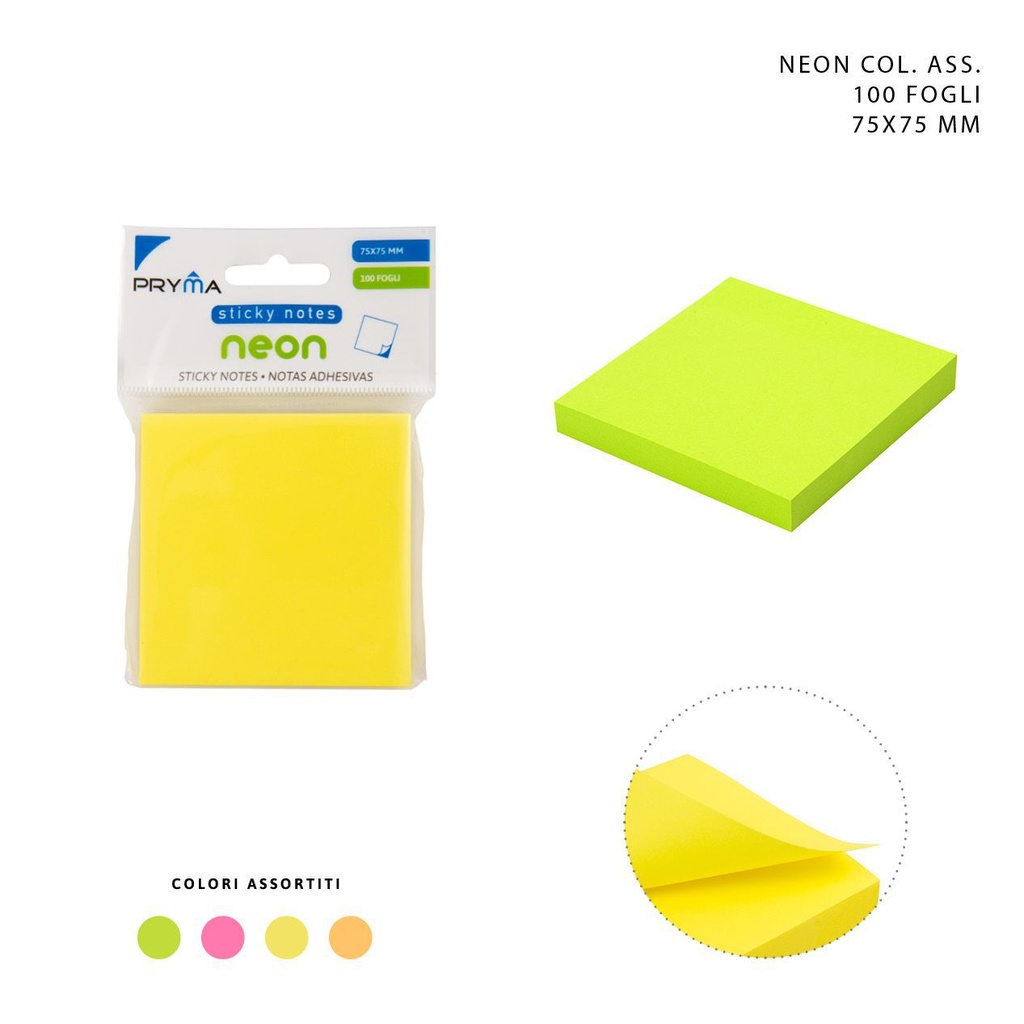 Nota adhesiva fluorescente 75x75 mm 100 pcs - Notas y marcadores