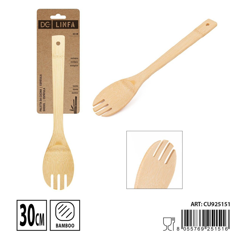 Espátula de bambú con tres dientes 30 cm - Utensilios de cocina