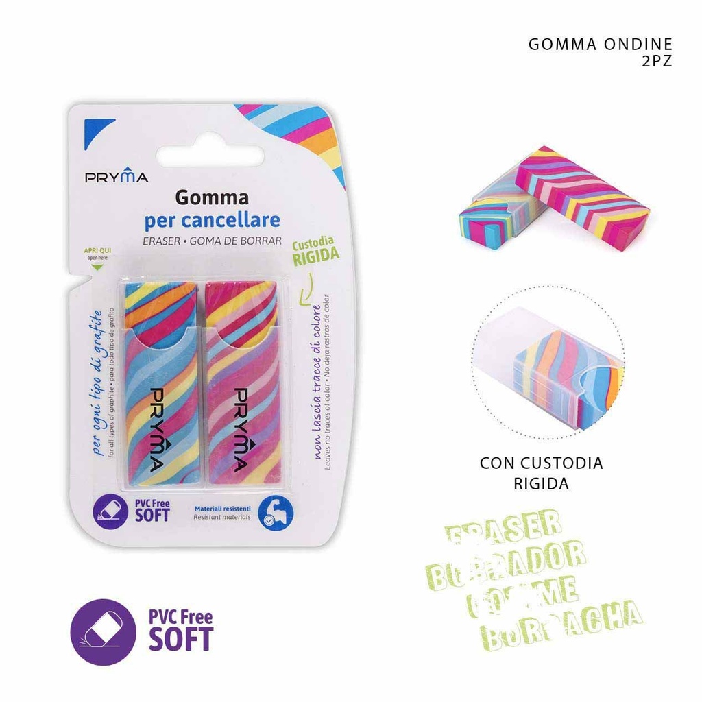 Goma de borrar de ondas 6.1x2.1x1.2cm 2pz para corrección y escritura