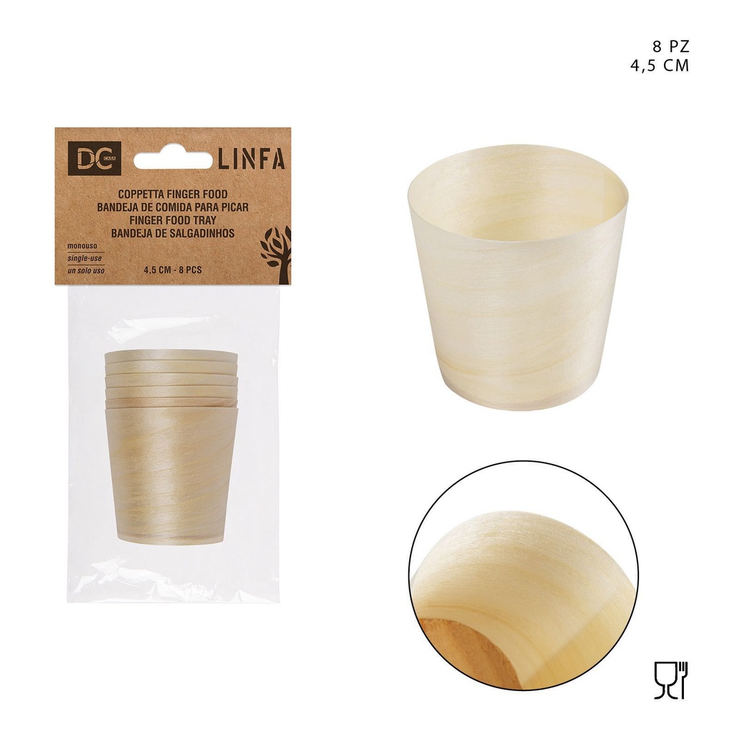 Vasos de madera para aperitivos 4.5 cm - Pack de 8 - Utensilios de cocina