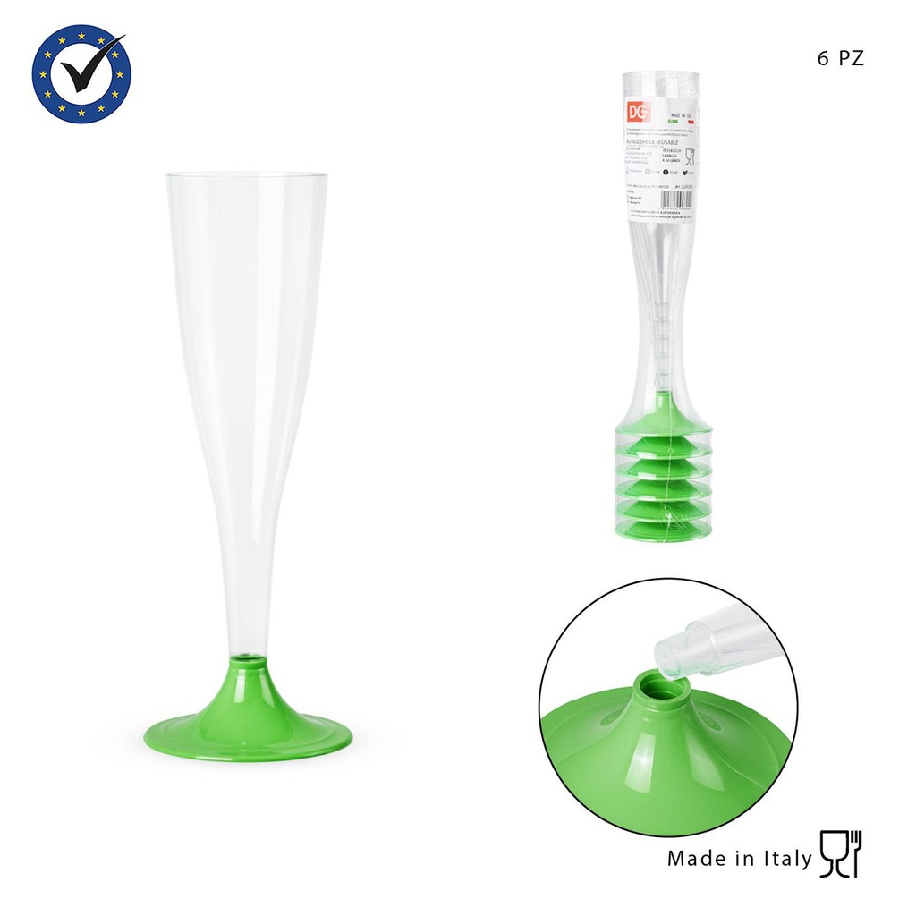 Copas de cava de plástico 6PC verdes - Accesorios de fiesta