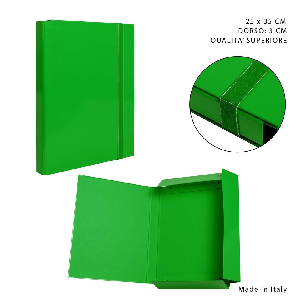 Carpeta gruesa con goma elástica D3 25x35 cm verde - Papelería