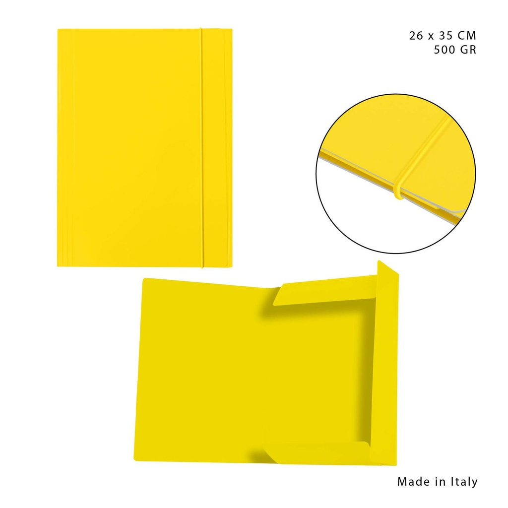 Carpeta con goma elástica 3L 500G 26X35CM amarillo - Material de oficina