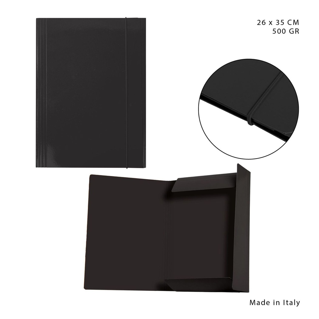 Carpeta con goma elástica 3L 500G 26X35CM negro - Material de oficina
