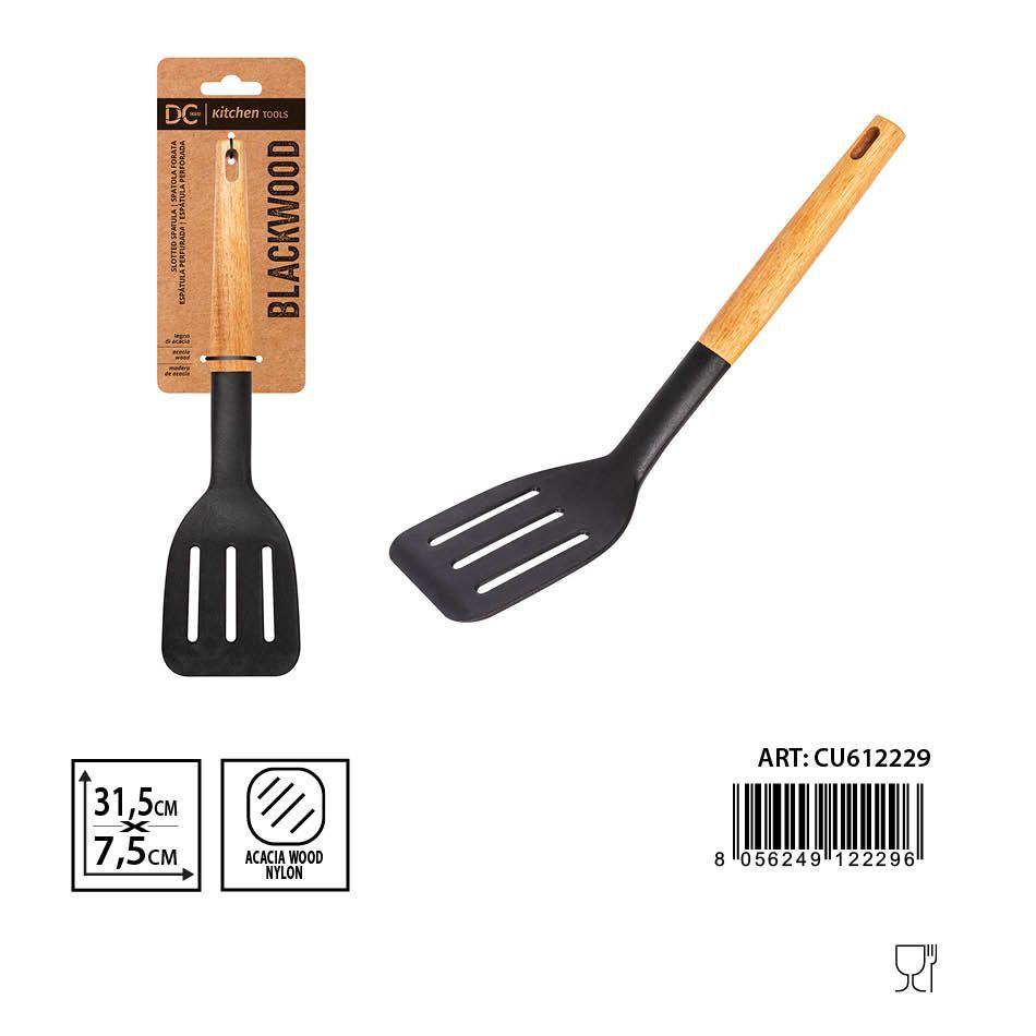 Espátula perforada de acacia 31.5 x 7.5 cm - Utensilios de cocina