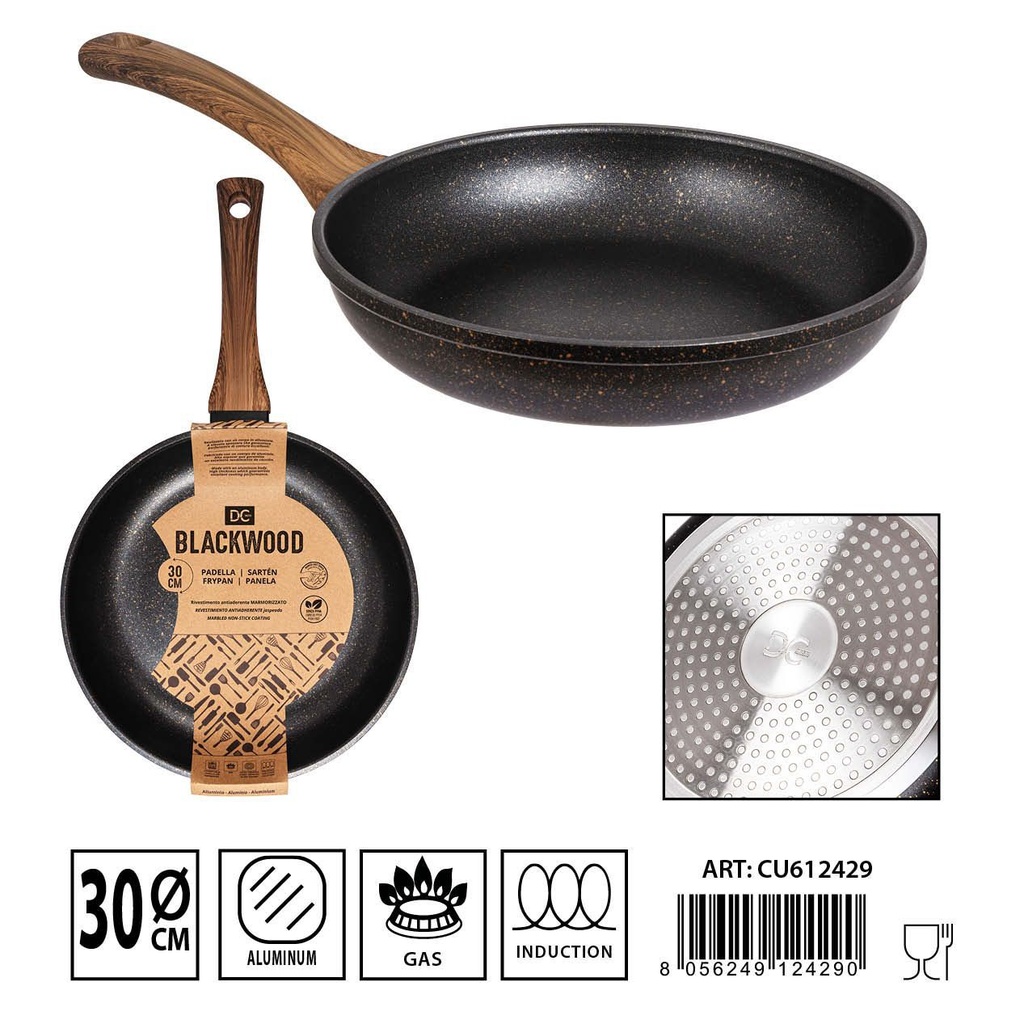 Sartén de inducción mango de madera 30 cm - Utensilios de cocina