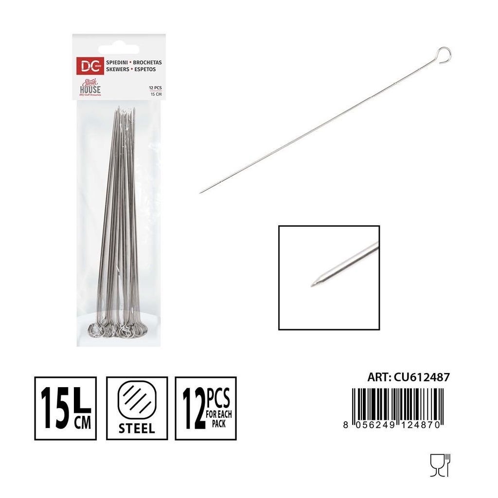 Brochetas de acero 15cm 12 piezas - Utensilios de barbacoa