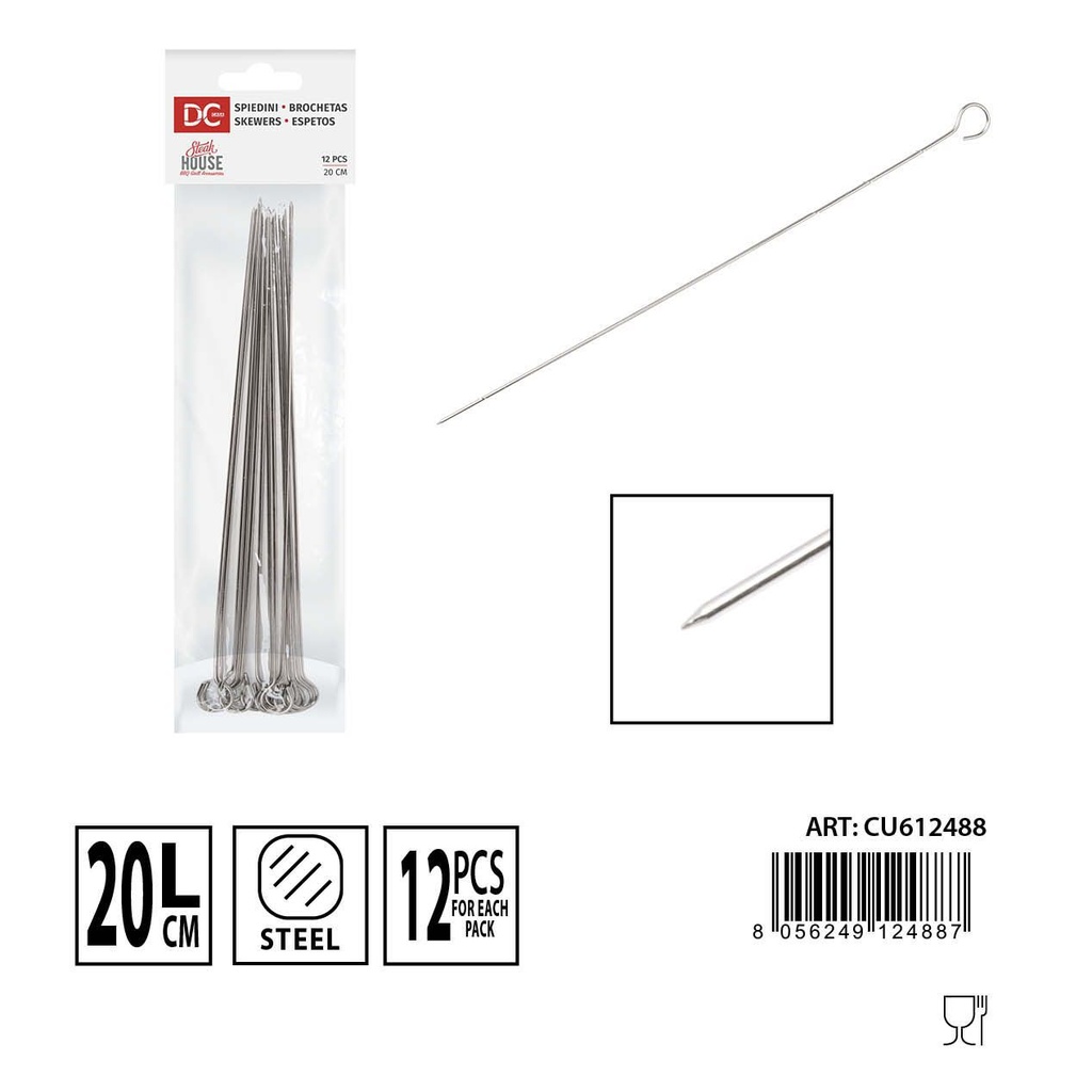 Brochetas de acero 20 cm 12PZ - Utensilios de cocina y brochetas