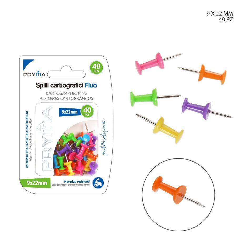 Chincheta fluorescente 9x22 mm 40 unidades - Accesorios de papelería