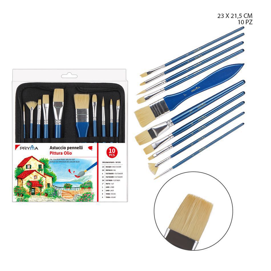 Estuche de pinceles de pintura al óleo 23x21.5 cm 10 piezas - Herramientas para arte