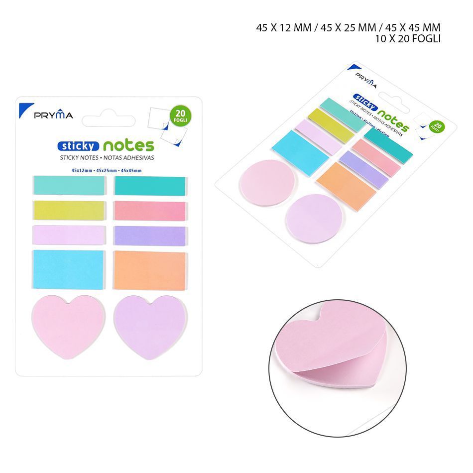 Nota adhesiva 120x180 mm 20 unidades corazón/círculo - Notas adhesivas
