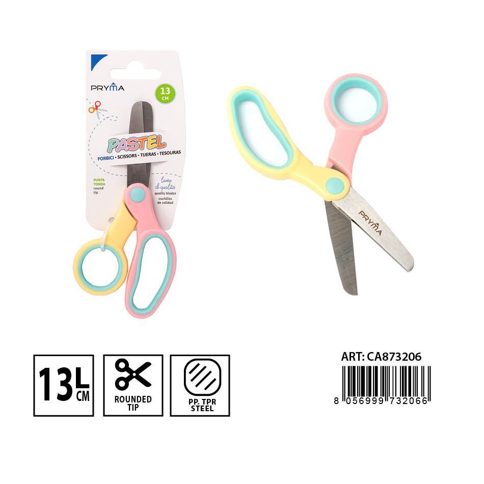 Tijera bicolor 13cm con punta redonda para material escolar