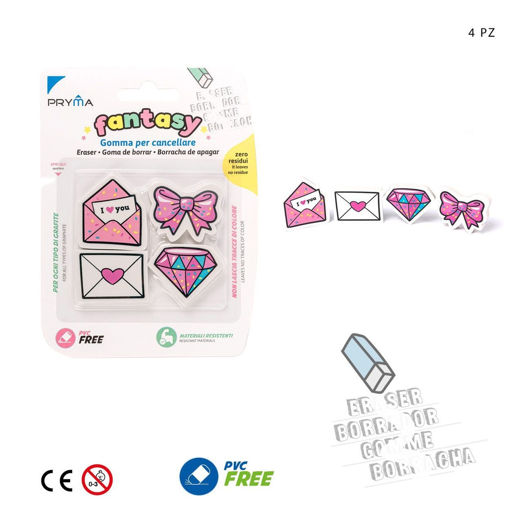 Goma de borrar fantasía 4 PZ - Suministros de oficina