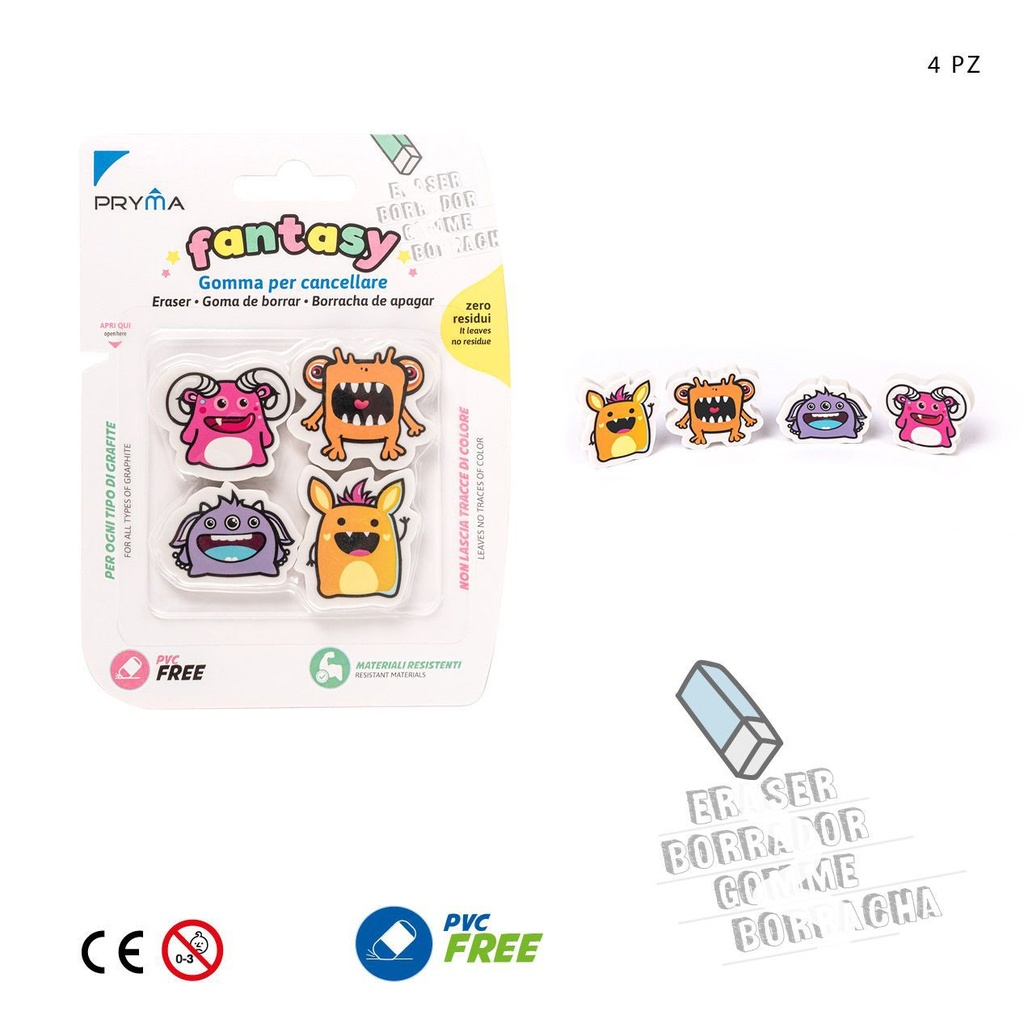 Gomas de borrar figuras Fantasy8 4 PZ - Suministros de oficina