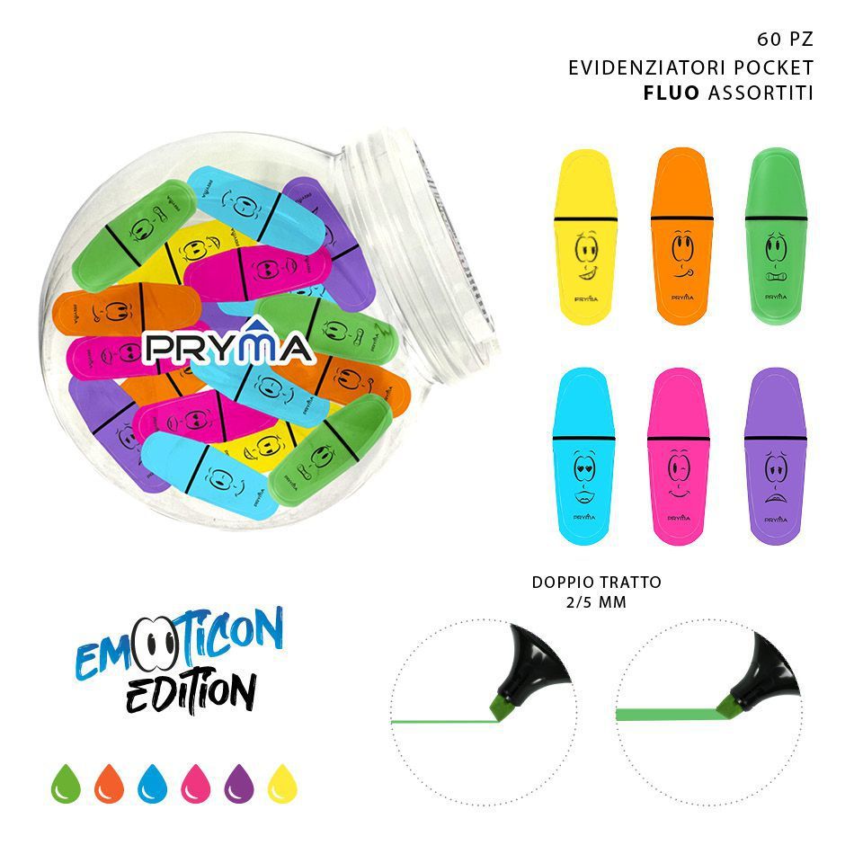 Subrayador mini en cubo colores fluo 60 pcs - Artículos de papelería