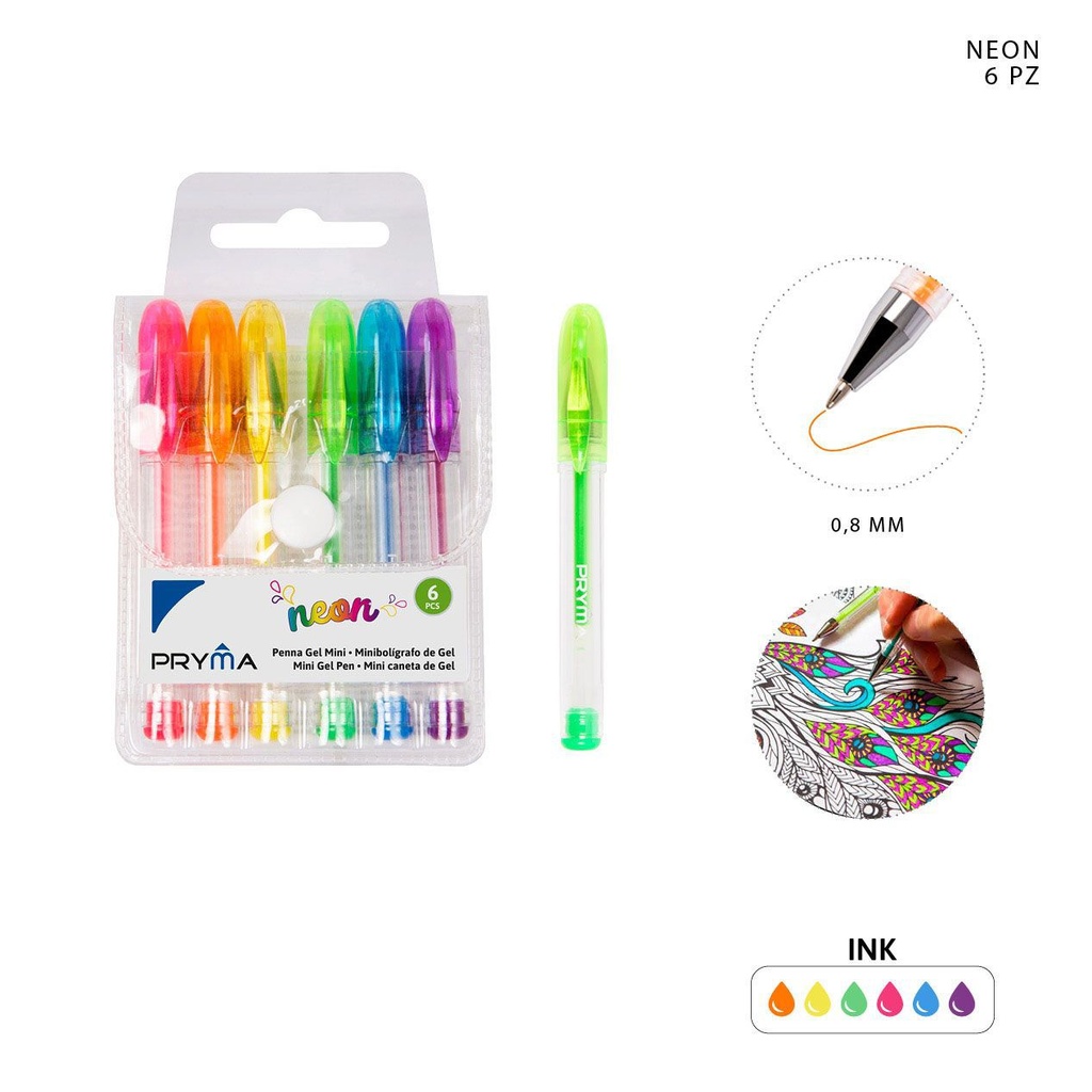 Bolígrafo mini de gel fluorescente 0.8MM 6PZ - Herramientas de escritura