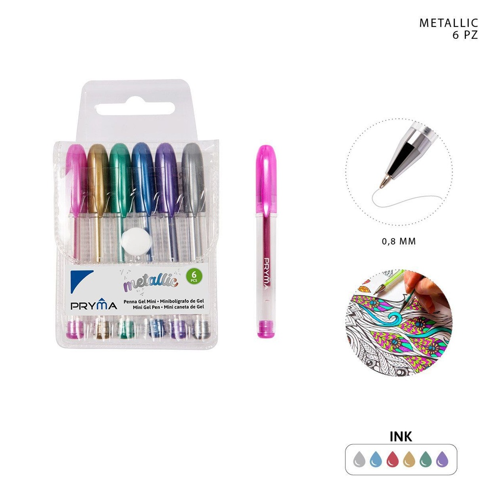 Bolígrafo mini de gel metálico 0.8MM 6PZ - Herramientas de escritura