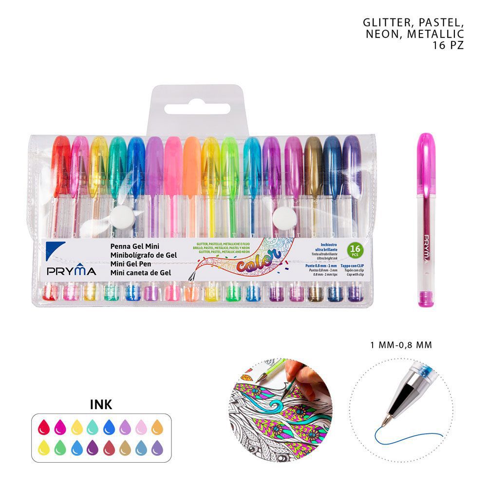 Bolígrafos mini de gel color neón 16 piezas - Papelería