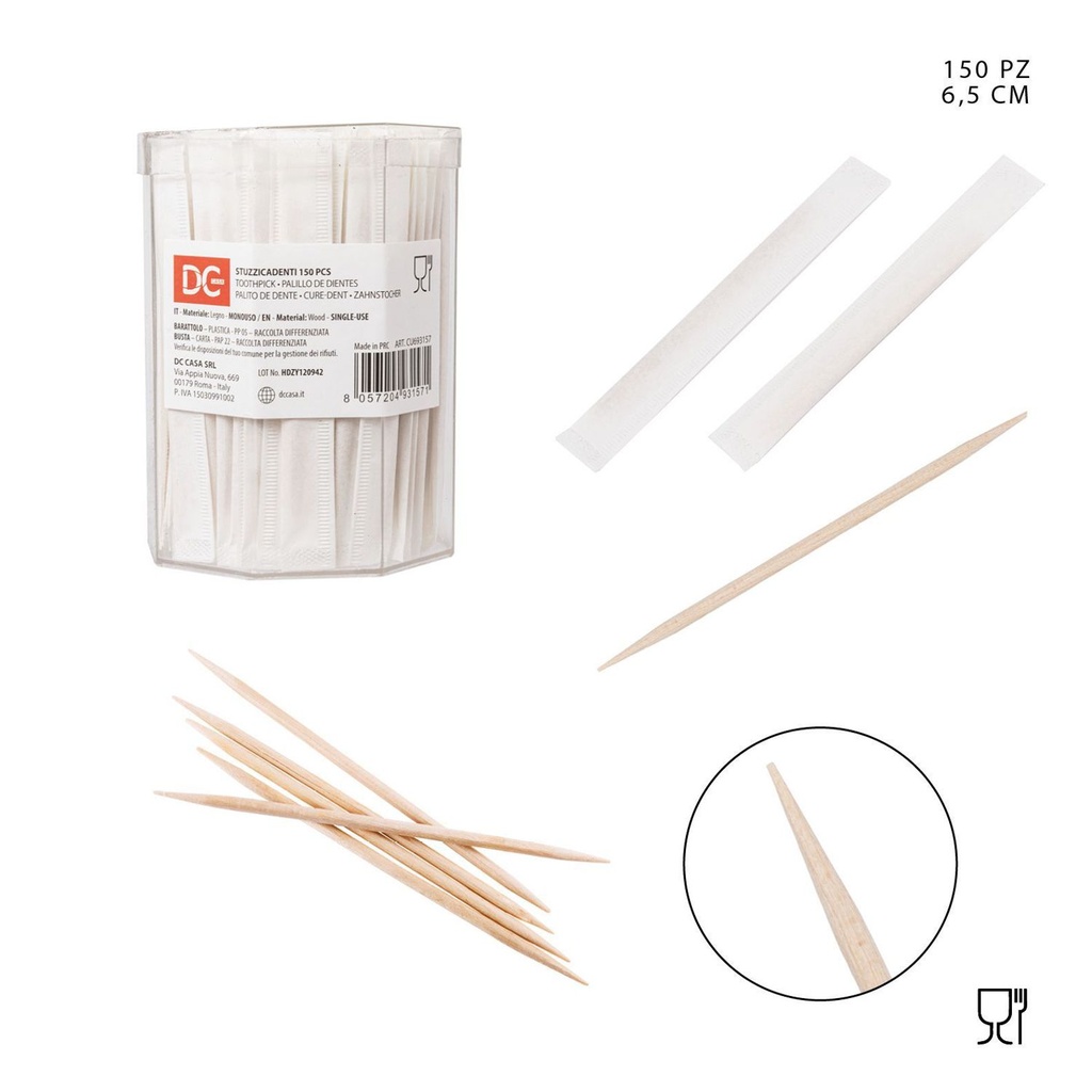 Mondadientes de madera 6.4 cm 150Pz - Accesorios de cocina desechables