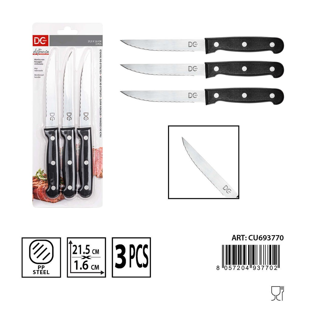 Cuchillo carne 21.5X2.1 cm 3 pcs - Herramientas de cocina 