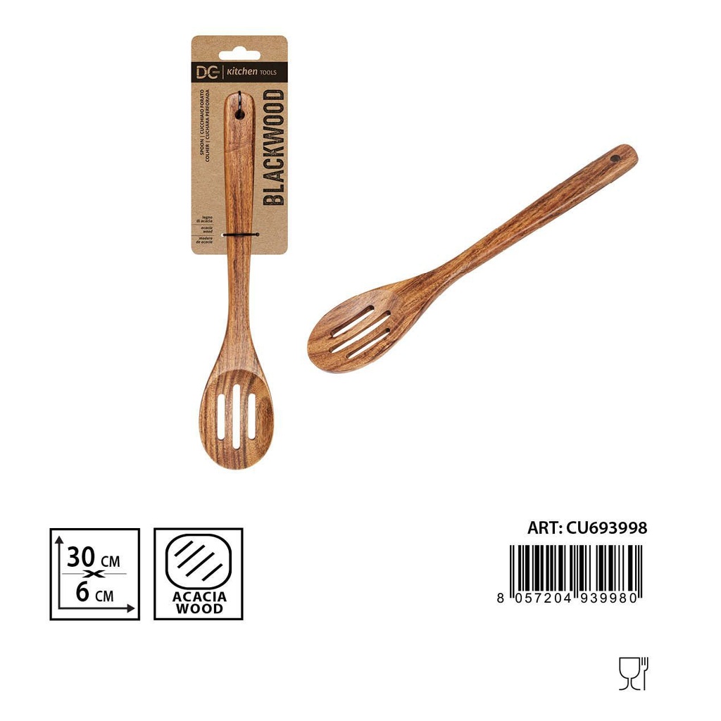 Cuchara perforada de acacia 30x6 cm - Accesorios de cocina