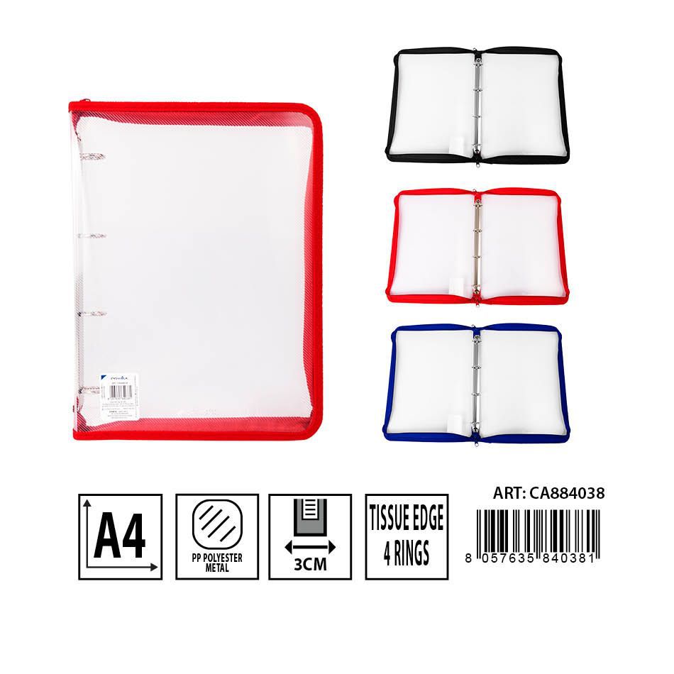 Carpeta 4 anillas con cremallera A4 - Accesorios de oficina