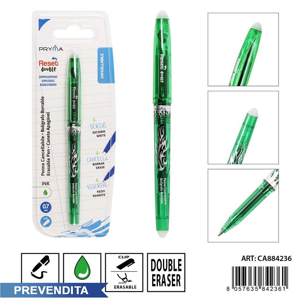 Bolígrafo borrable con tapa verde 0.7 mm - Herramientas de escritura