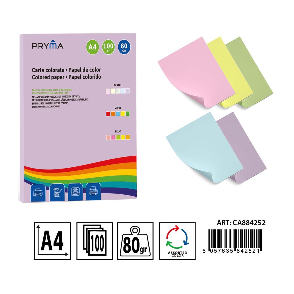 Papel color pastels 5 col. 100 hojas - Materiales de arte y manualidades 