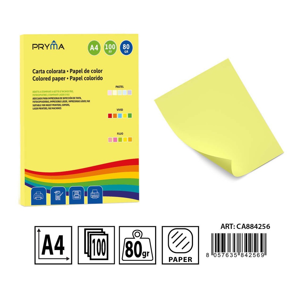Papel color pastel amarillo 100 hojas - Materiales de arte y manualidades 