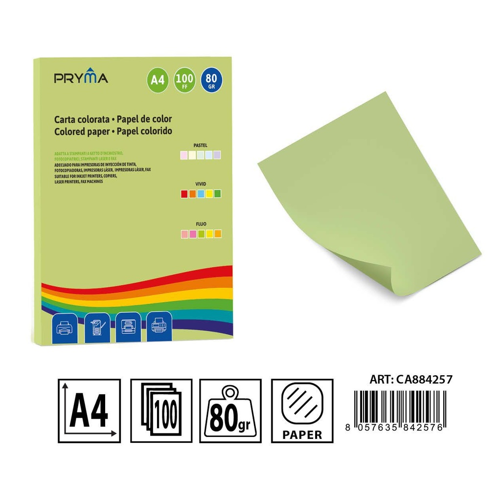 Papel color pastel verde 100 hojas - Materiales de arte y manualidades 