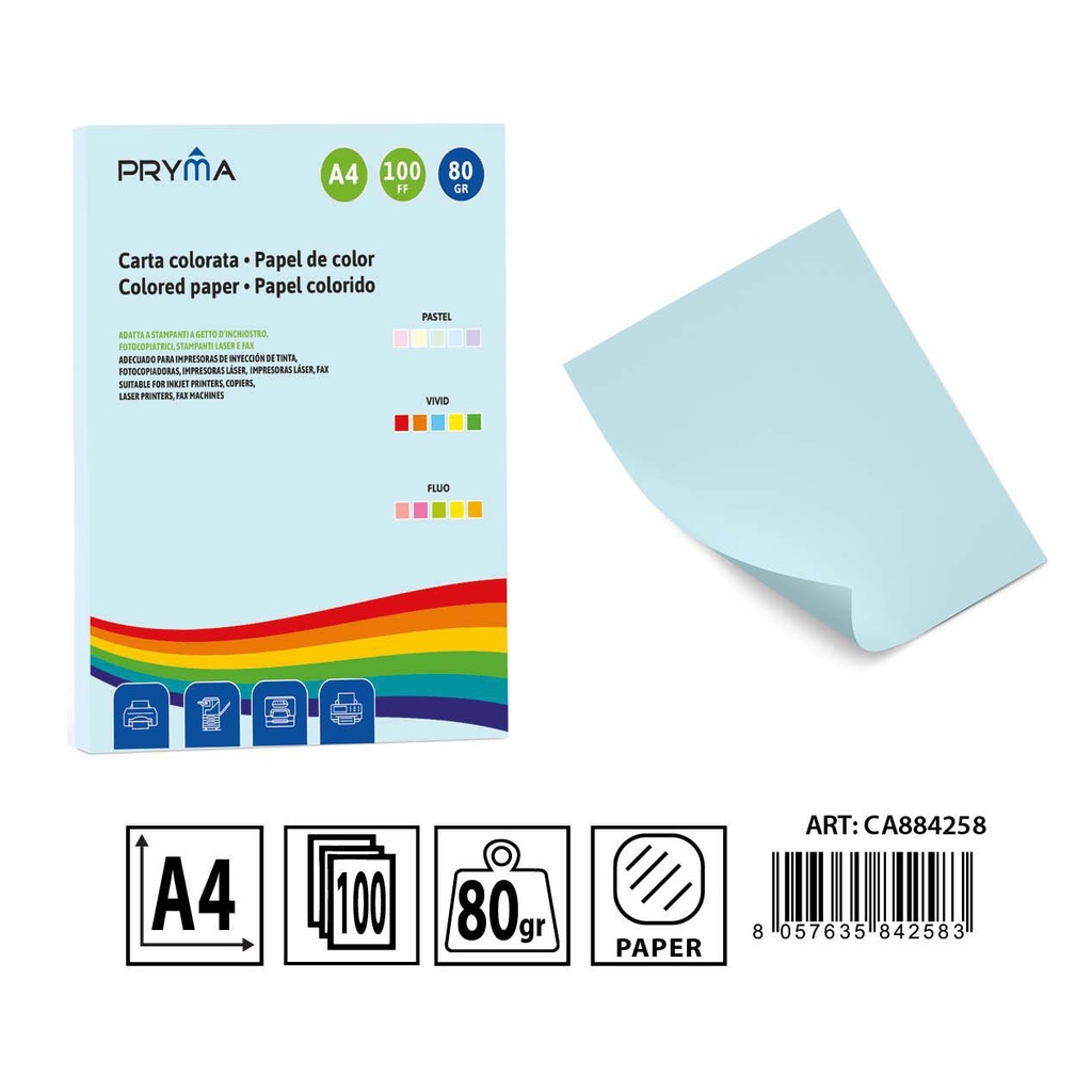 Papel color pastel azul claro 100 hojas - Materiales de arte y manualidades 