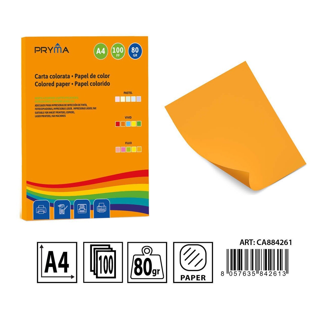 Papel de colores vivos naranja 100 hojas - Materiales de arte y manualidades 