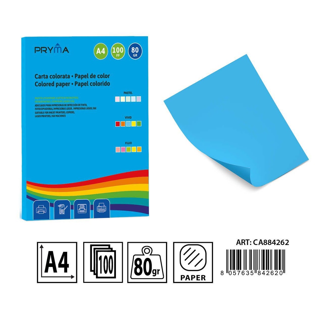 Papel de colores vivos azul claro 100 hojas - Materiales de arte y manualidades 