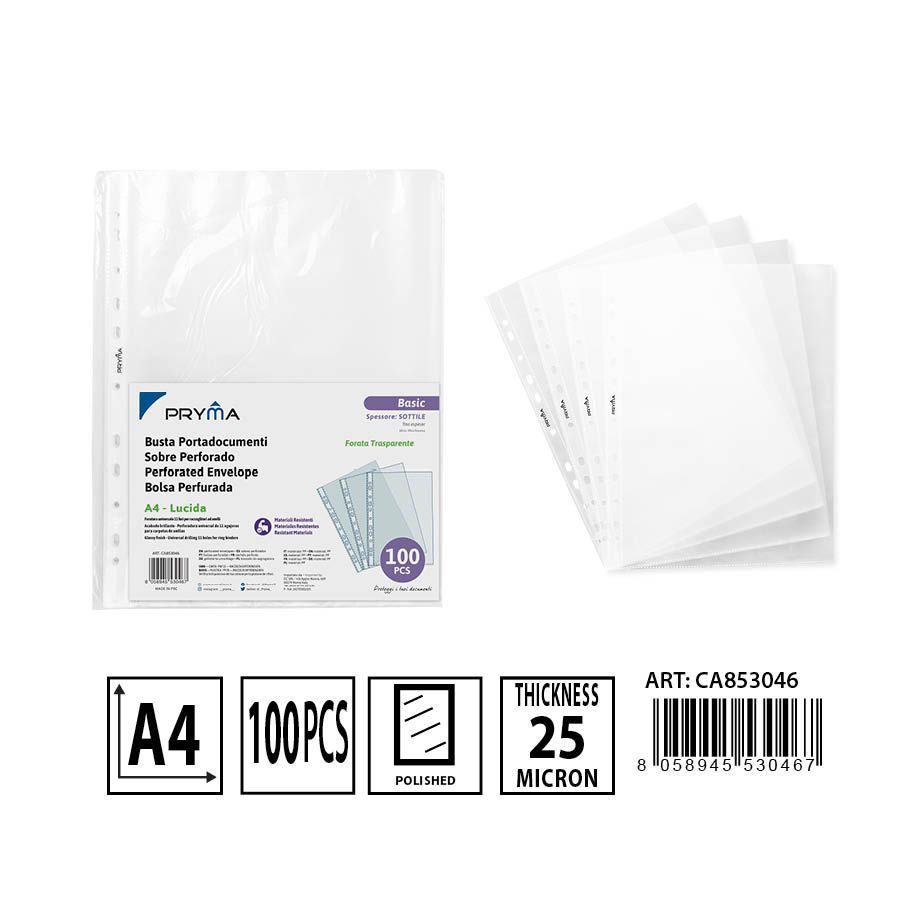 Funda multitaladro A4 100pz - Suministros de oficina